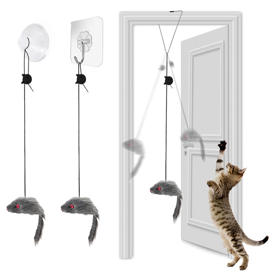 FYNIGO 2 Pack Self-Play 3 Ways Hanging Door Cat Mouse Toys, Hanging Cat Toy for Indoor Cats Kitten, Interactive Cat Mice Toys for Hunting Exercising Chasing Playing