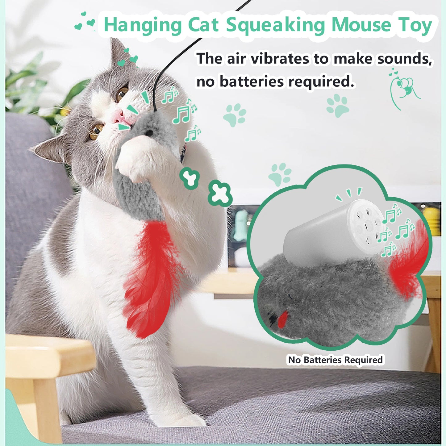 FYNIGO Self Play Cat Toys, 2 Pack Door Hanging Cat Toy Mouse with Squeaky Sound, No Batteries Required, Interactive Cat Toys for Indoor Cats Kitten, Bouncing Cat Mouse Toy with Feather Tail for Boredom